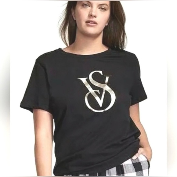Victoria's Secret Tops - Victoria’s Secret Black Lounge T-Shirt with Silver Metallic VS Logo Size Small